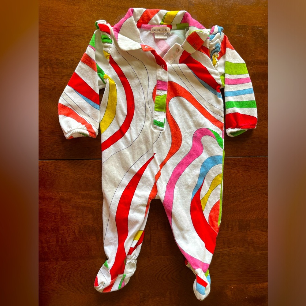 Emilio Pucci Multicolor Kids Footed Onesie With Matching Hat